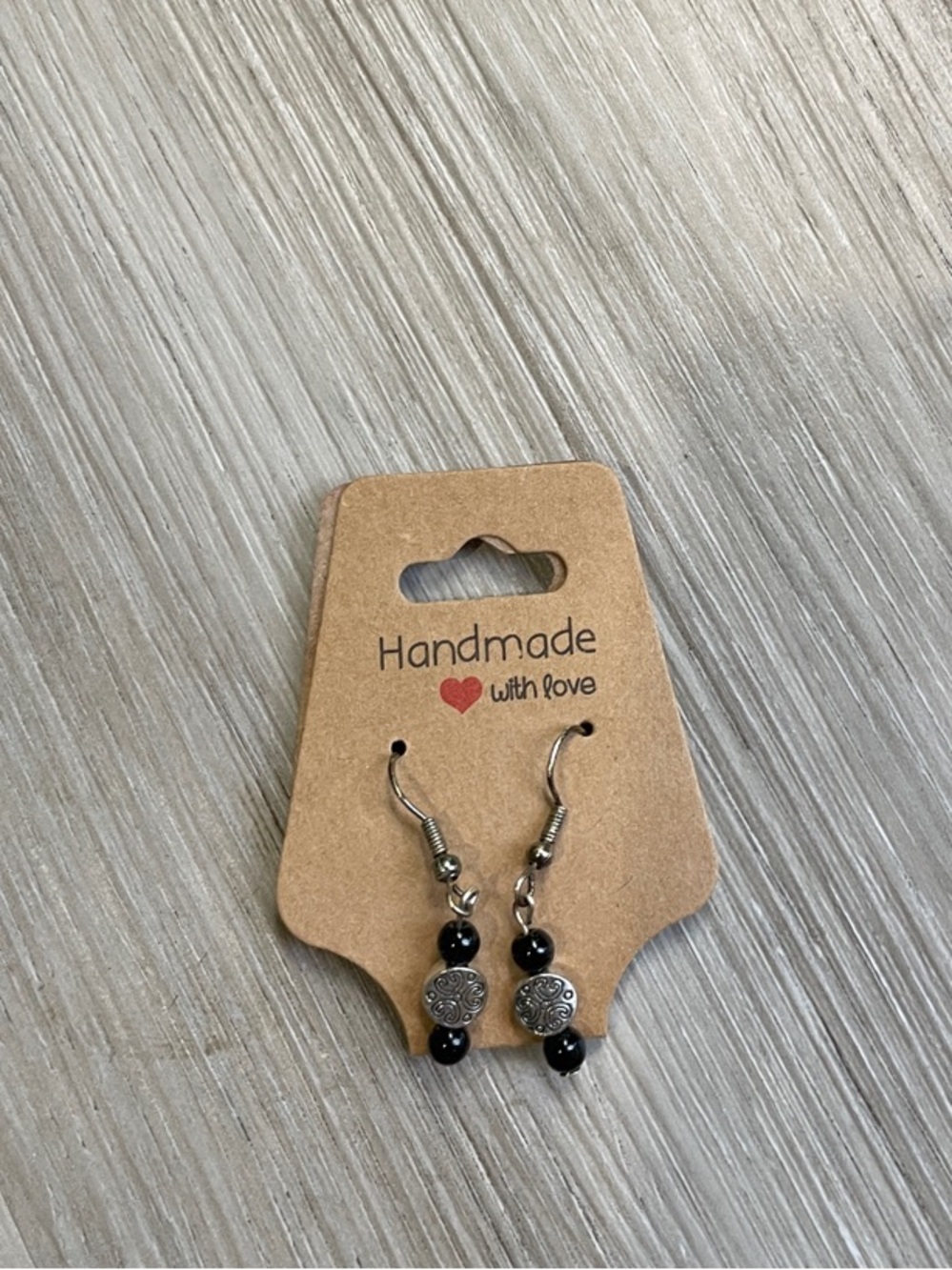 Handmade Black Bead and Silver Accent Drop Earrings